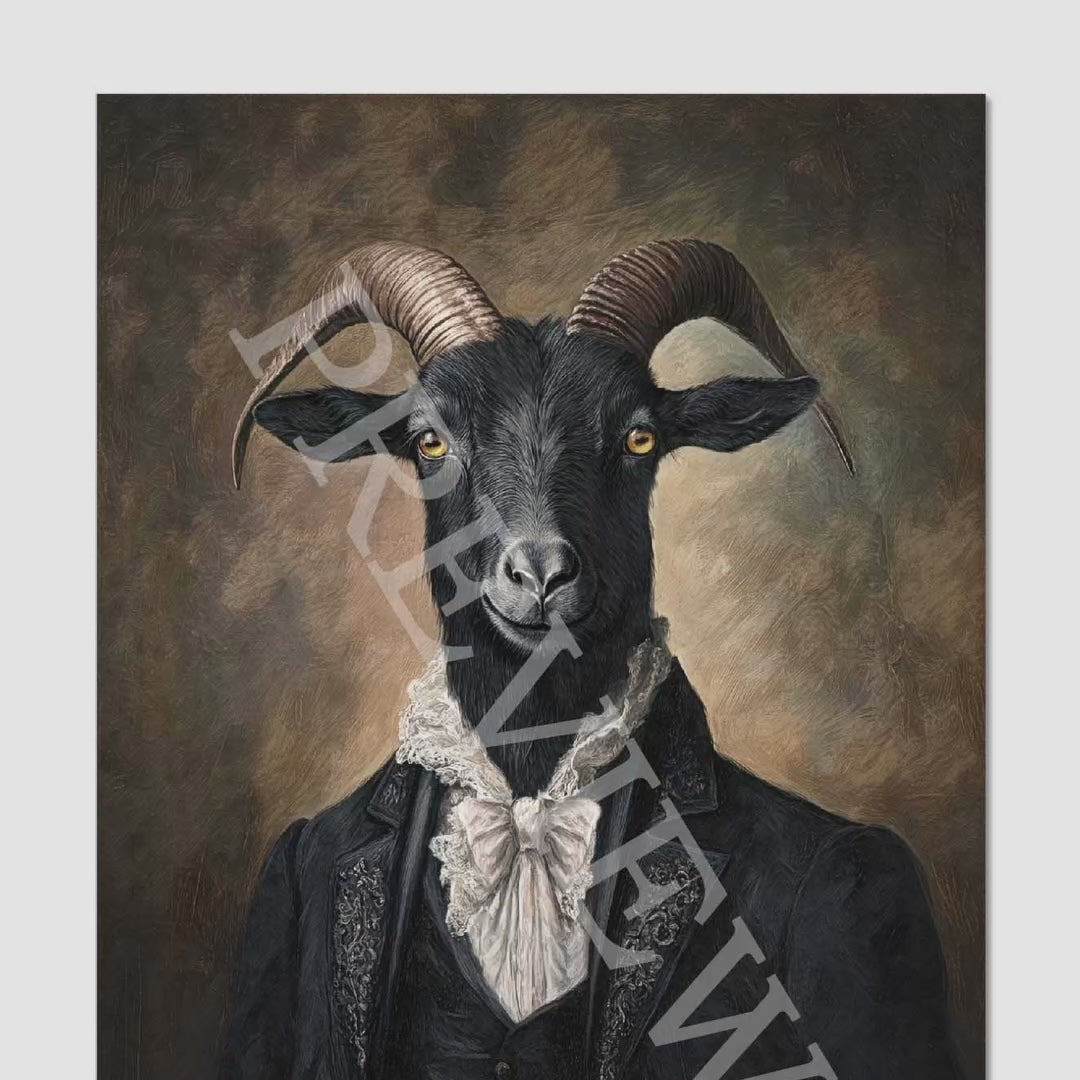 Black Goat Gentleman Wall Art Print – Vintage Panda