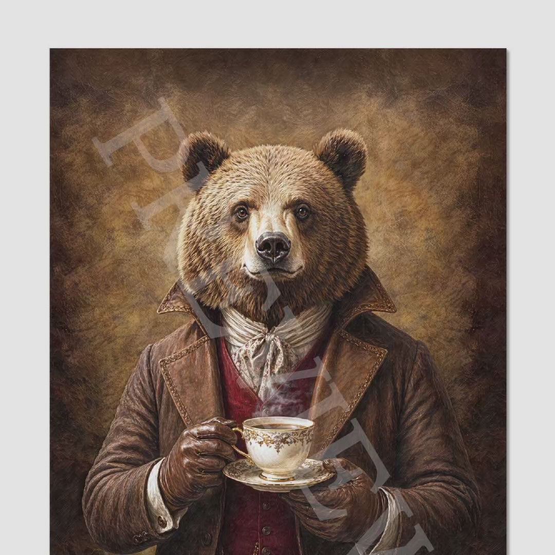 Bear Drinking Tea by Vintage Panda Designs.
