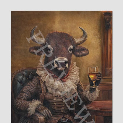 Bison Lady Drinking Bourbon Wall Art Print