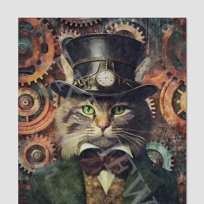 Steampunk Cat Wall Art Print