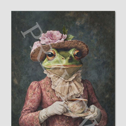 Frog Lady with Tea Cup Wall Art Print