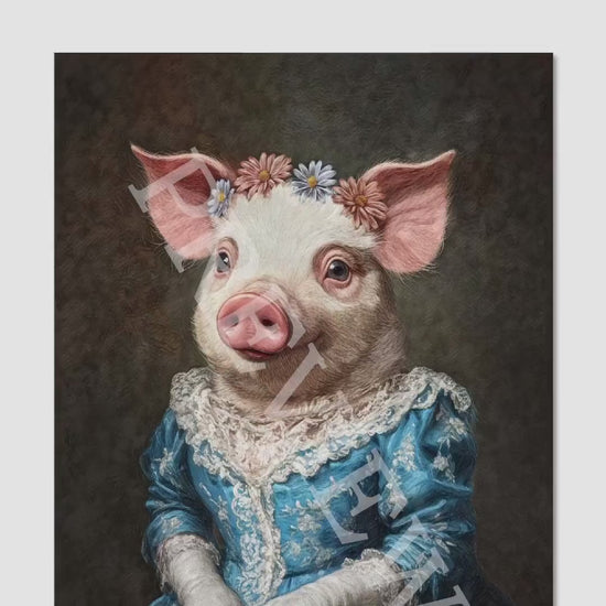Pig Queen Portrait by Vintage Panda Designs