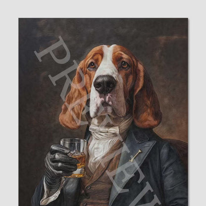 Basset Hound Drinking Whisky Wall Art Print
