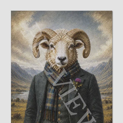 Scottish Ram Sheep Gentleman Wall Art Print