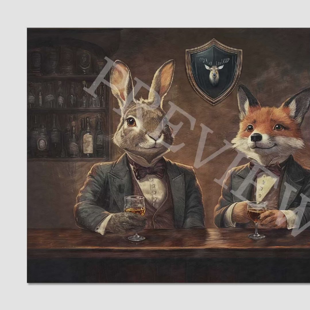 Hare & Fox in Bar - Vintage Panda Designs