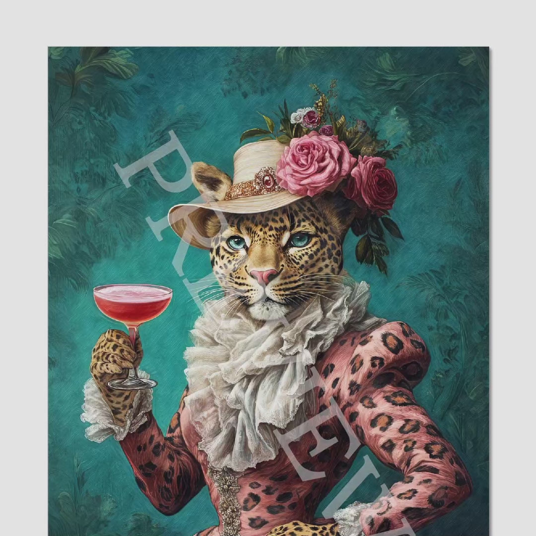 Leopard Lady with Cocktail - Vintage Panda Designs