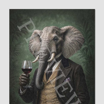 Elephant Drinking Red Wine Wall Art Print