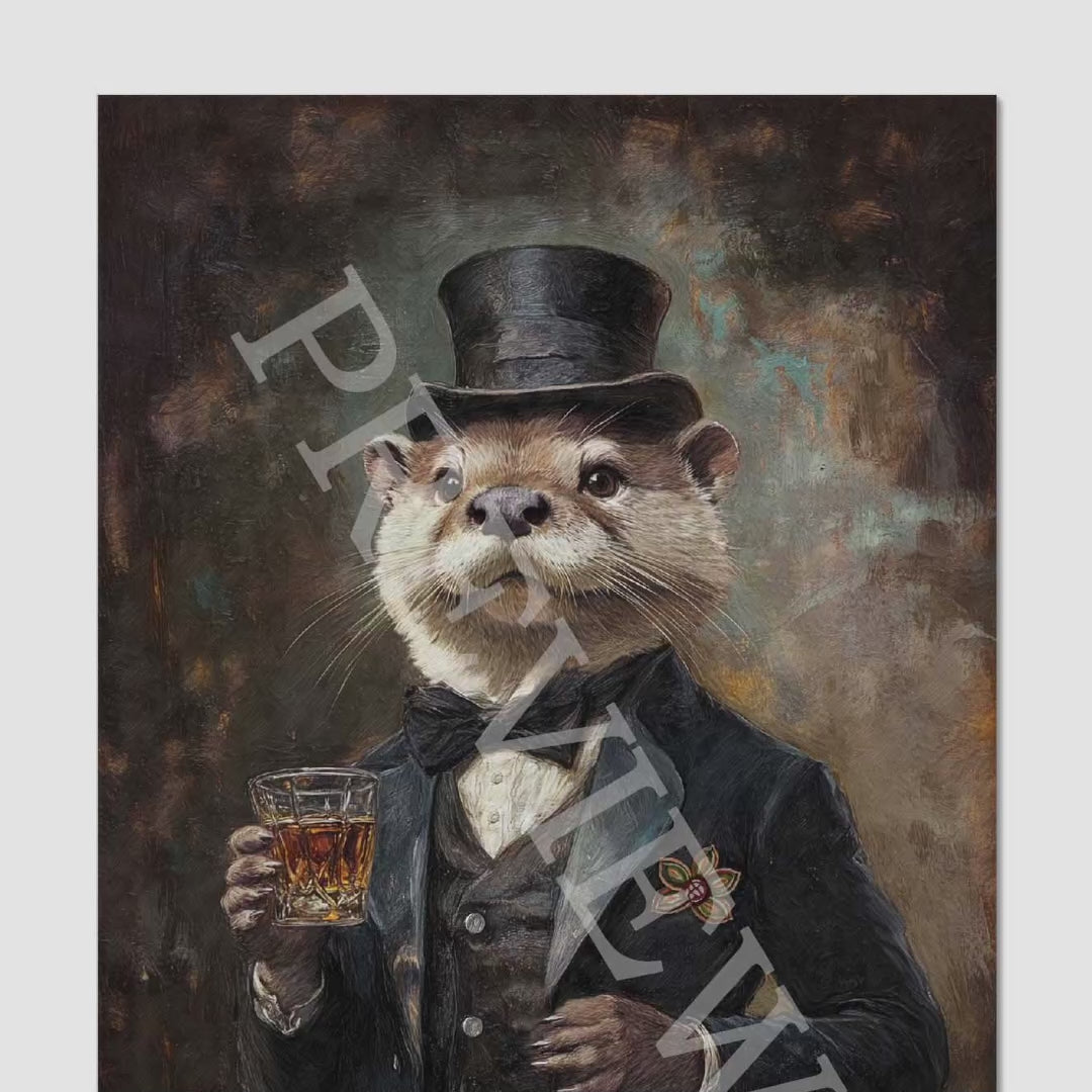 Otter with Whisky - Vintage Panda Designs