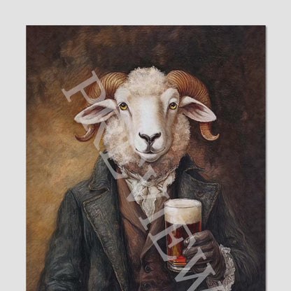 Ram Sheep Gentleman With Pint - Vintage Panda Designs