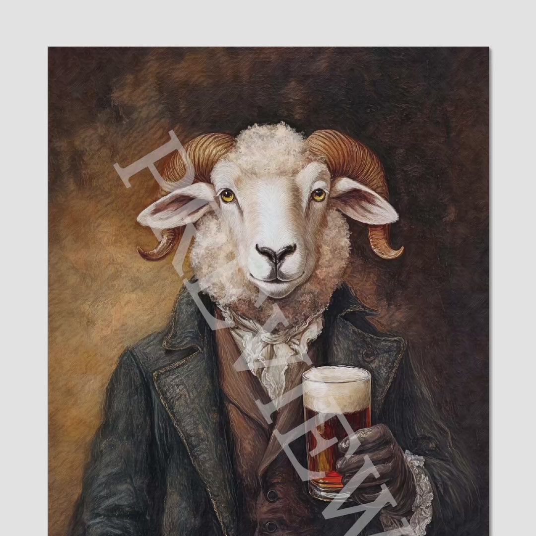 Ram Sheep Gentleman With Pint - Vintage Panda Designs