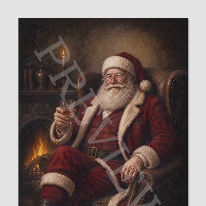 Santa Drinking Whisky Wall Art Print