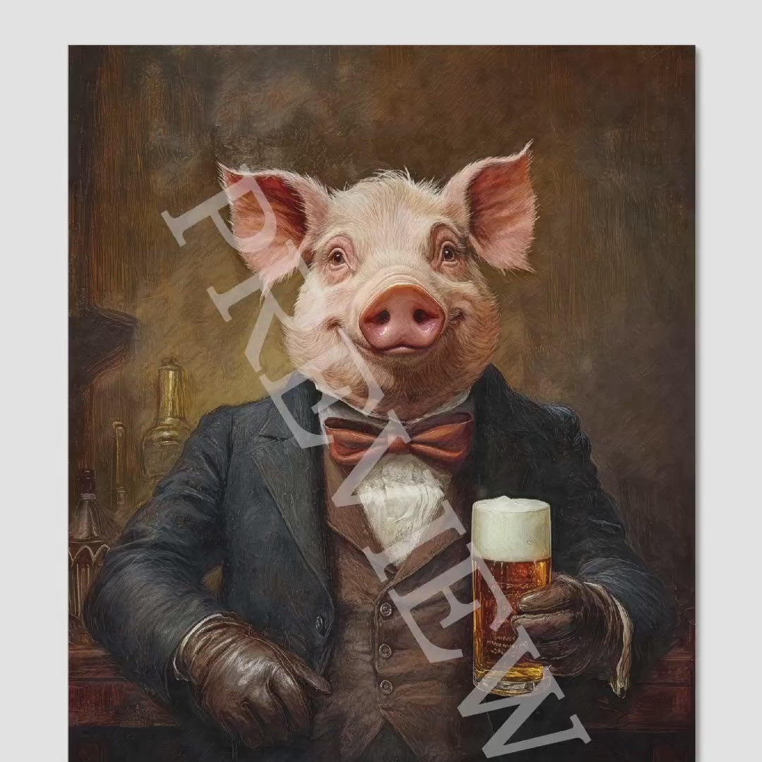 Pig Man with Pint - Vintage Panda Designs
