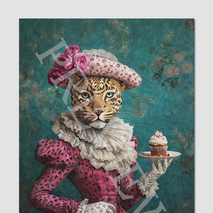 Leopard Lady with Cupcake Wall Art Print