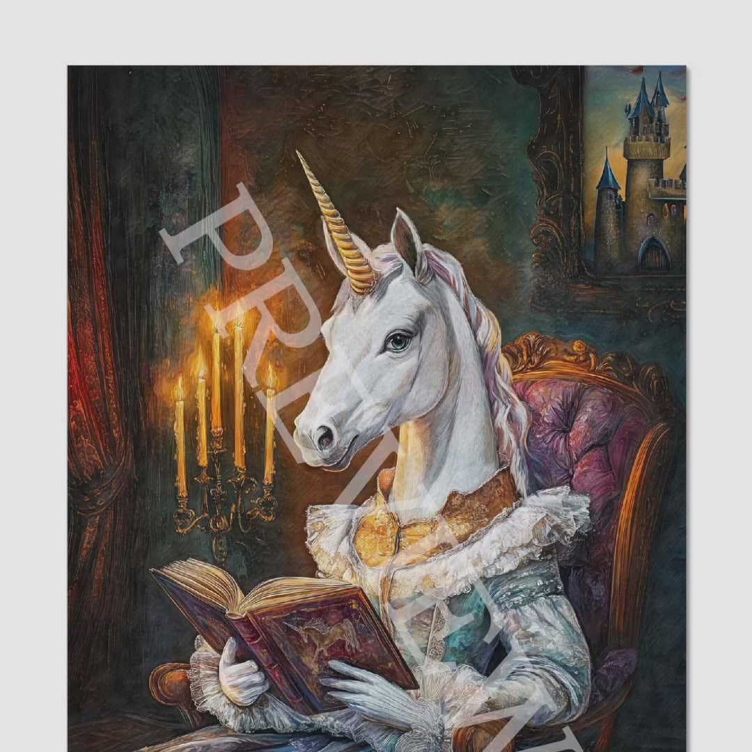 Unicorn Reading Book Wall Art Print – Vintage Panda
