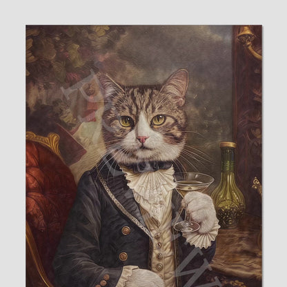 Cat Drinking Cocktail Wall Art Print