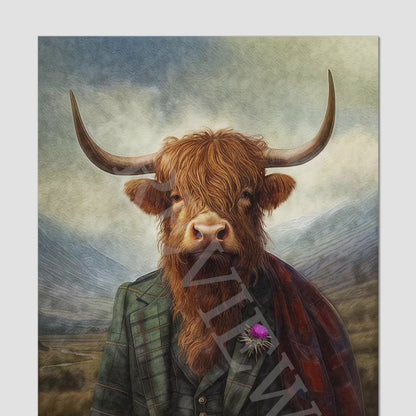 Scottish Highland Cow Gentleman Wall Art Print