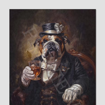 Bulldog with Whisky - Vintage Panda Designs