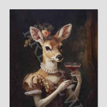 Deer Drinking Cocktail Wall Art Print