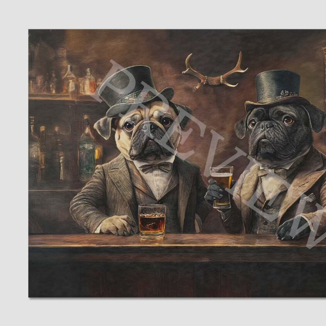 Pug Dogs in Bar - Vintage Panda Designs