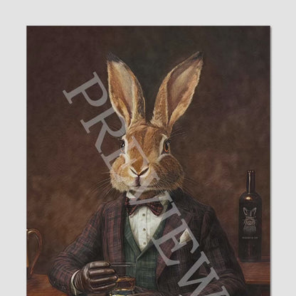 Hare Drinking Whisky - Vintage Panda Designs