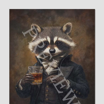 Raccoon Drinking Whisky - Vintage Panda Designs