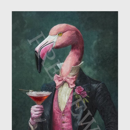 Flamingo Drinking Pink Cocktail Wall Art Print