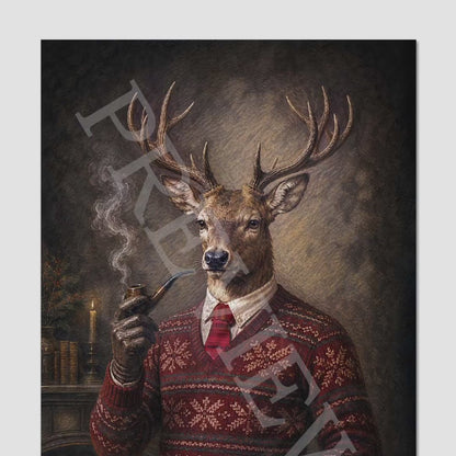 Stag Christmas Wall Art Print