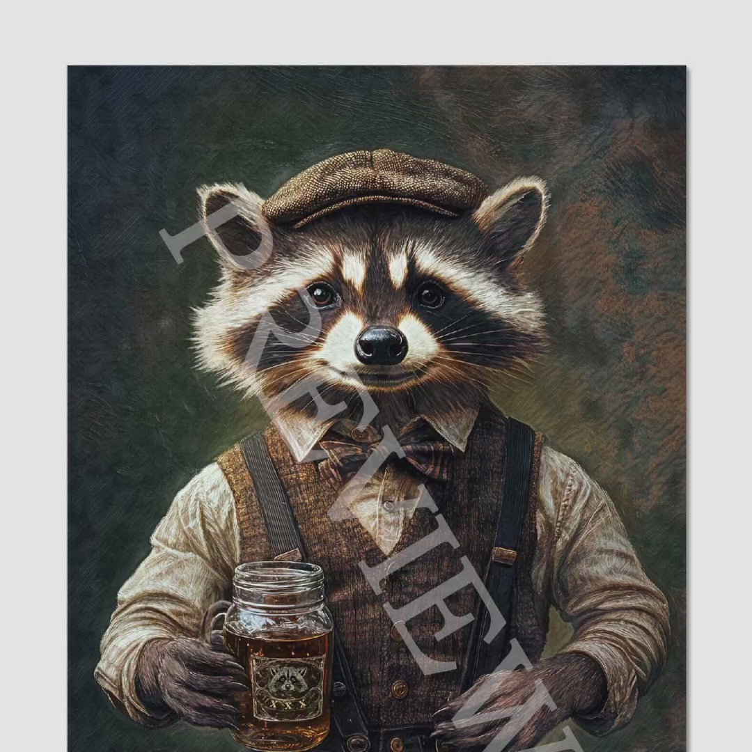 Raccoon Drinking - Vintage Panda Designs