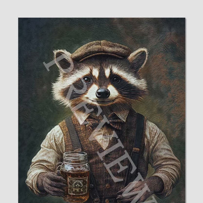 Raccoon Drinking - Vintage Panda Designs