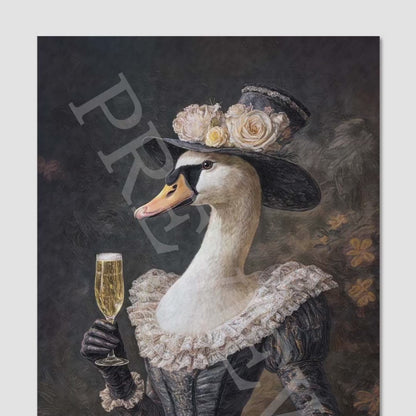 Swan Lady Drinking Champagne Wall Art Print