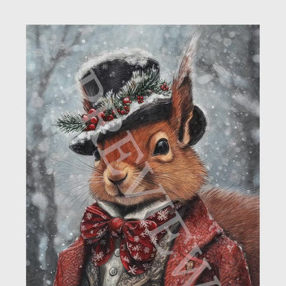 Squirrel Winter Christmas Wall Art Print