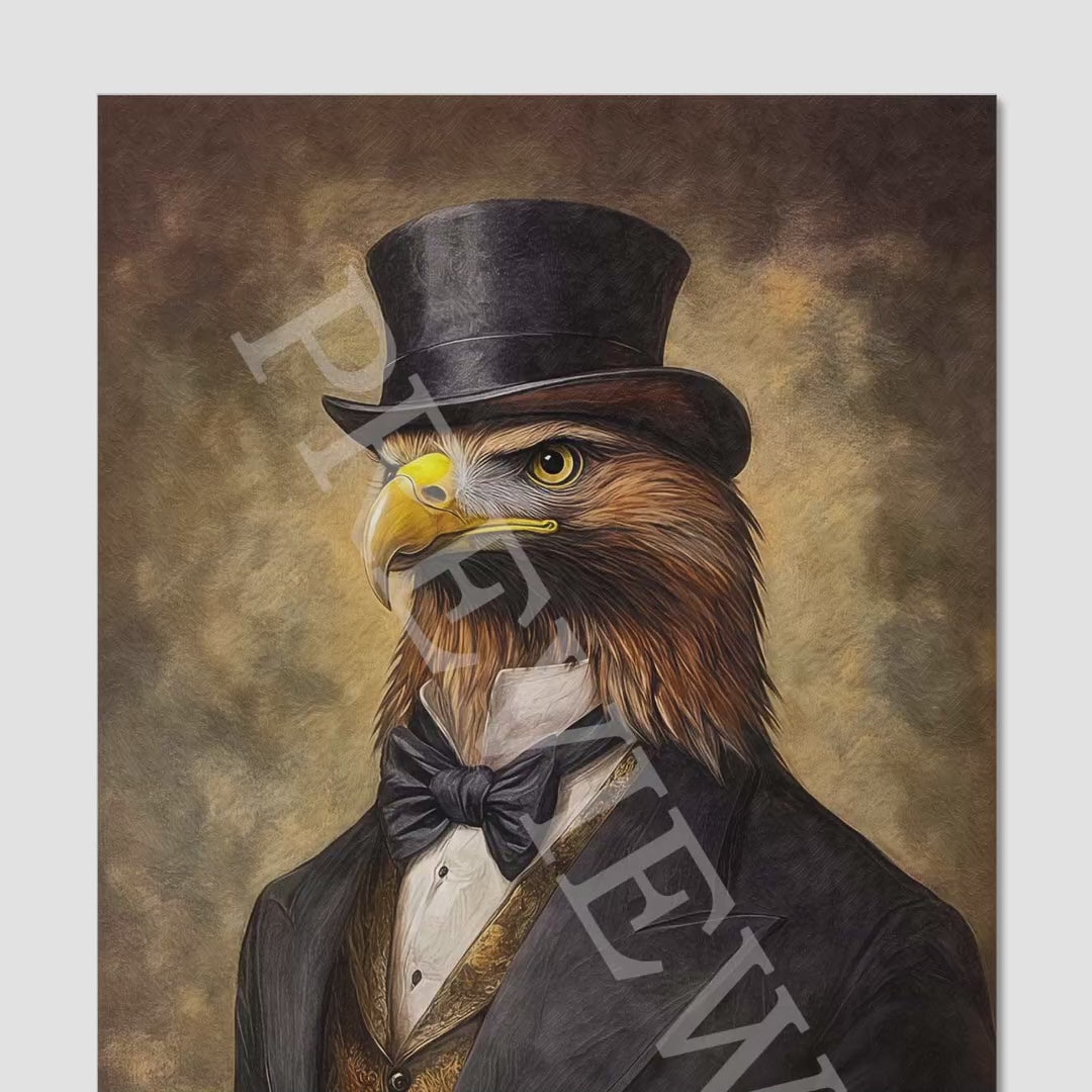 Eagle Golden Gentleman Portrait Print - Vintage Panda Designs