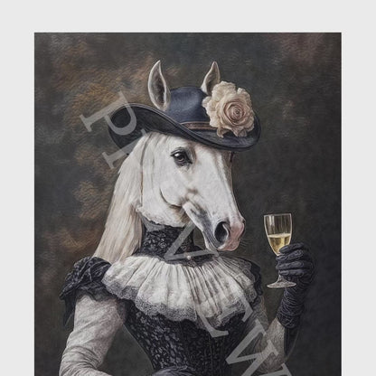 Horse Cowgirl Lady with Champagne - Vintage Panda Designs