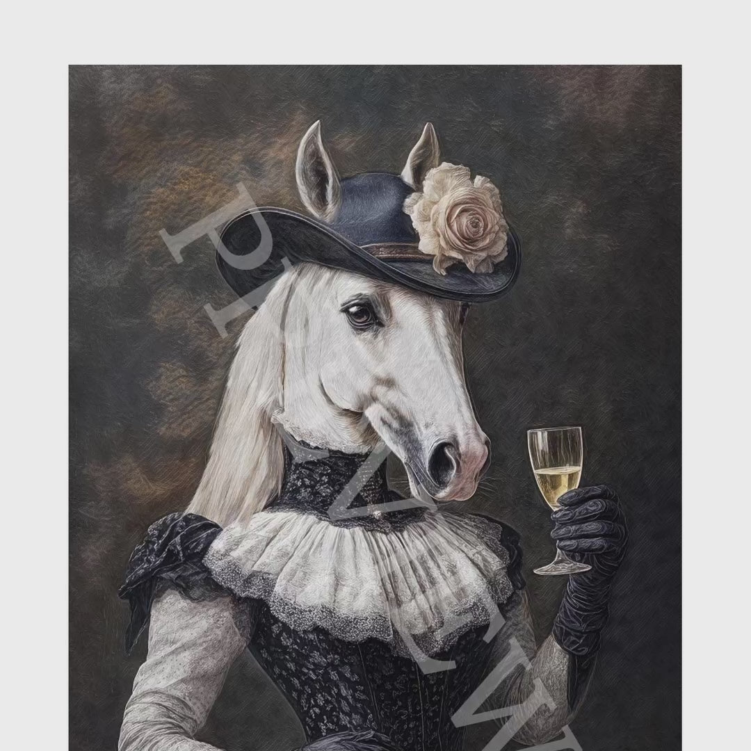 Horse Cowgirl Lady with Champagne - Vintage Panda Designs